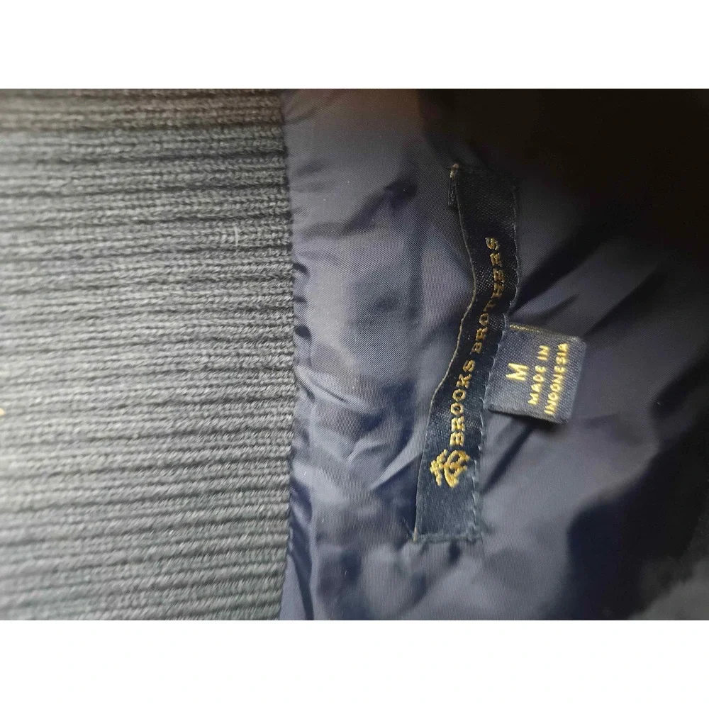 Brooks Brothers Navy Blue Diamond Quilted Vest Brown Trim Mens Medium